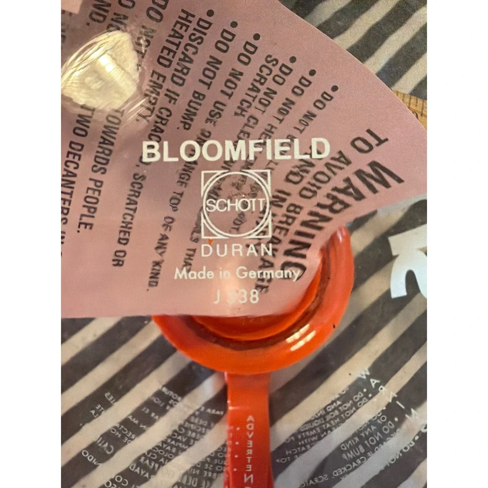 Bloomfield US Foods Glass Coffee Decanter Orange Handle Schott Duran Germany
